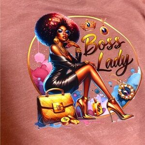 Boss lady PINK Graphic Tee with Bold Lady Design LARGE HAND CRAFTED
